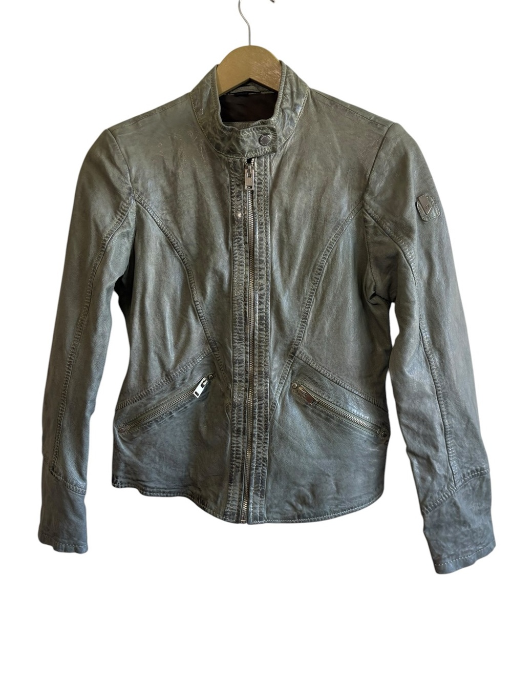 Mauritius Size 6 Sage‎ Green Lambs Leather Jacket Streetwear Punk Biker Y2K